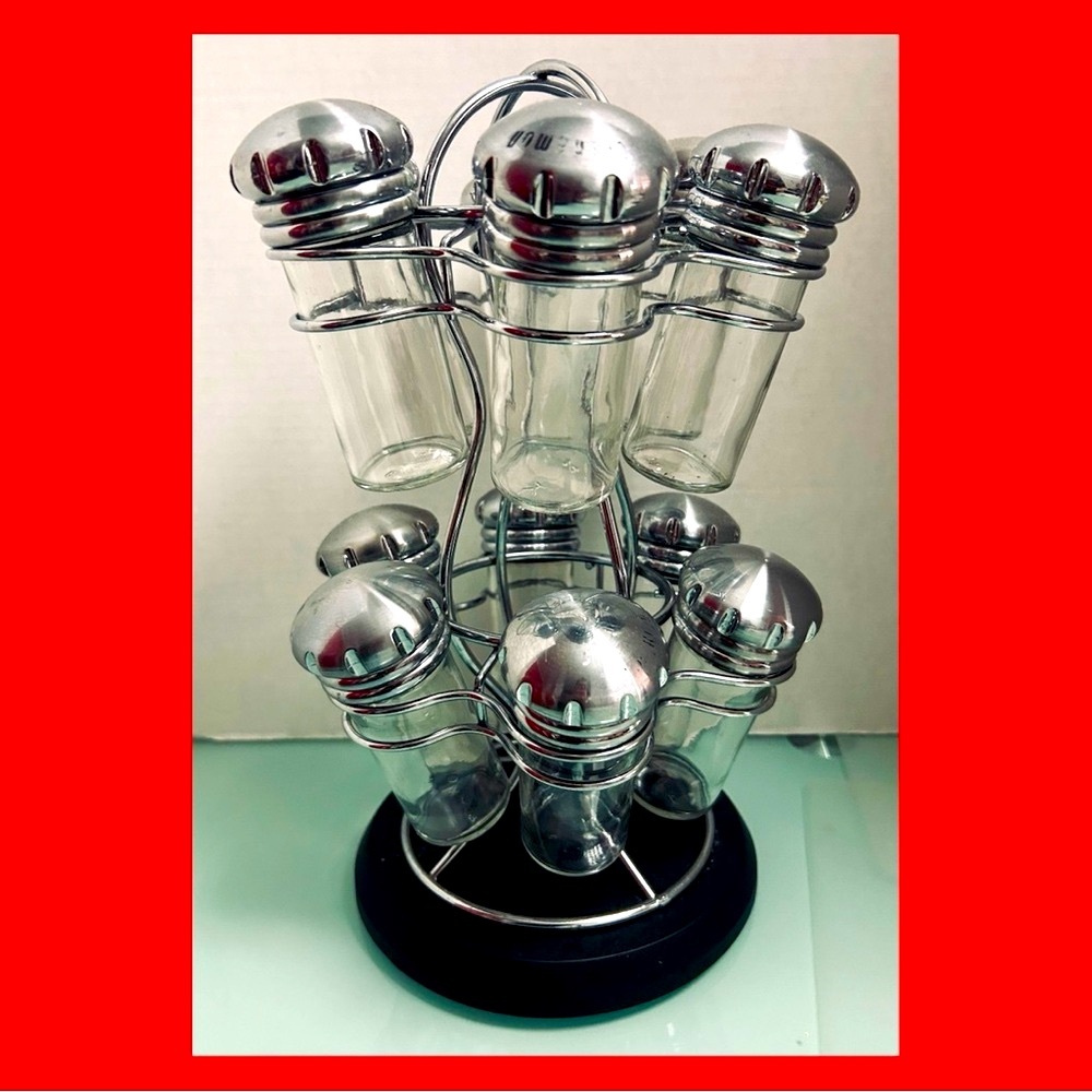 2 Tier Stainless Steel Revolving Carousel Spice Rack Tower with Jars /SpaceSaver
